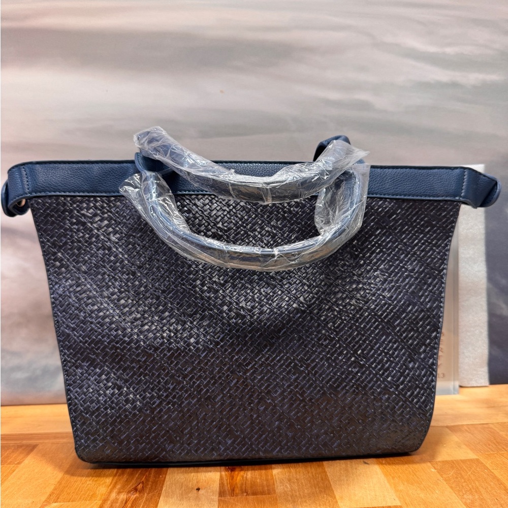 Woven Navy Blue Tote Bag | Minimalist Quiet Luxury Work Everyday Carryall